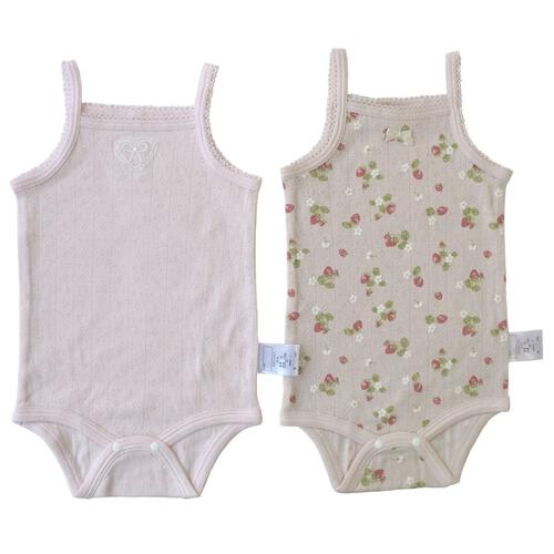 袖無しロンパース肌着 2枚組 おめかしパターンメッシュ 花(パステル 