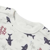 BUDDYLEE 半袖ボディスーツ ポケット付き サメ総柄 ホワイト&times;70cm