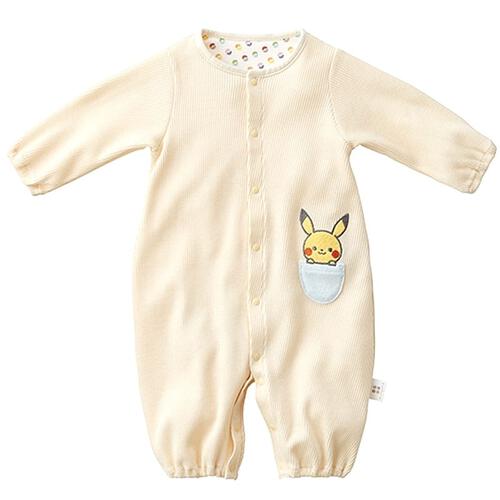 モンポケ ピカチュウ 新生児2WAYドレス 帽子付き (イエロー×50-70cm)