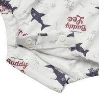 BUDDYLEE 半袖ボディスーツ ポケット付き サメ総柄 ホワイト&times;70cm