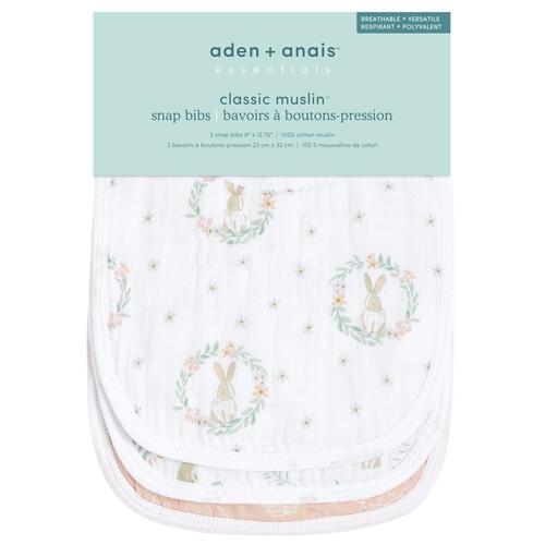 aden + anais エイデンアンドアネイ エッセンシャルズ スナップビブ 3枚組 ブラッシングバニーズ(ピンク×フリー)