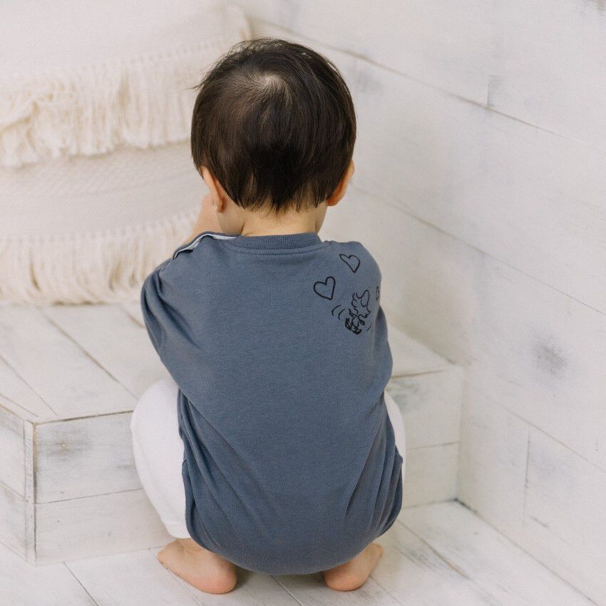 SNOOPY 長袖ボディースーツ スヌーピー チャコール×70-80cm ベビーザら