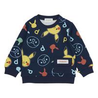 monpoke モンポケ トレーナー 裏毛 ポケット付き 総柄 ネイビー×90cm