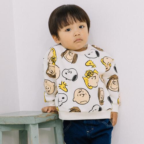 SNOOPY スヌーピー 長袖デイリートレーナー 起毛 総柄 ナチュラル&times;95cm ベビーザらス限定