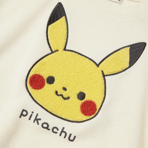 monpoke モンポケ トレーナー 袖配色 サガラ刺繍 ピカチュウ ナチュラル&times;90cm