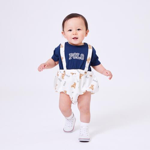 POLO BCS 半袖ボディスーツ サロペット風 オフホワイト&times;70cm