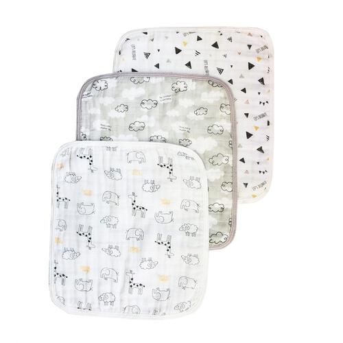 モスリンガーゼハンカチ 3枚組 アニマル×さんかく×雲 ベビーザらス限定