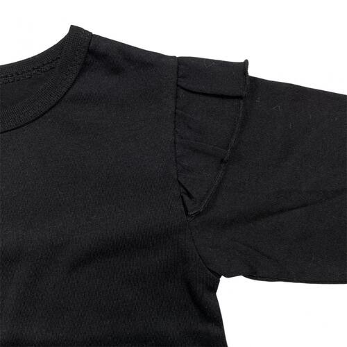 sophitica 天竺 肩フリル 長袖デイリーTシャツ ブラック×95cm