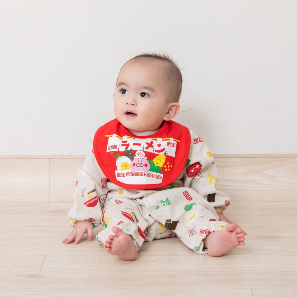 長袖ロンパス スタイツキ ニットキルト ラーメン レッド×70-80cm