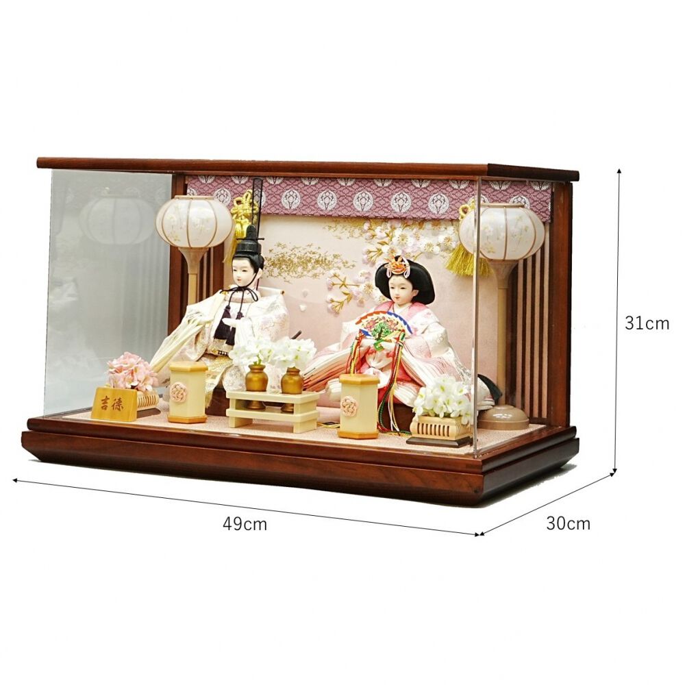 雛人形】ケース親王飾り「枝桜刺繍御簾付パノラマアクリル」（322722