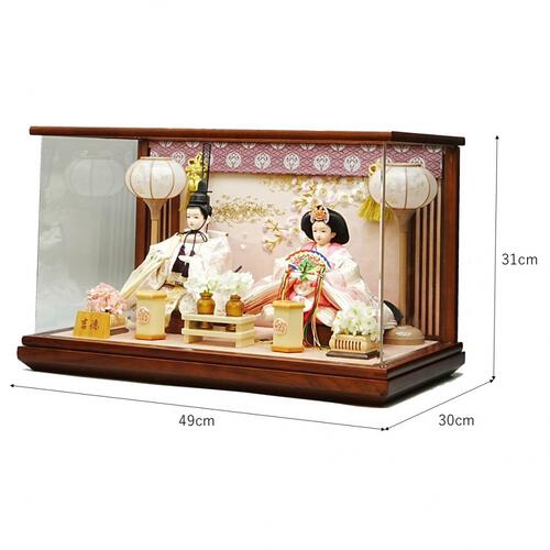 【雛人形】ケース親王飾り「枝桜刺繍御簾付パノラマアクリル」（322722）