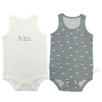 2枚組 袖無しロンパース肌着  鹿の子 恐竜 80cm