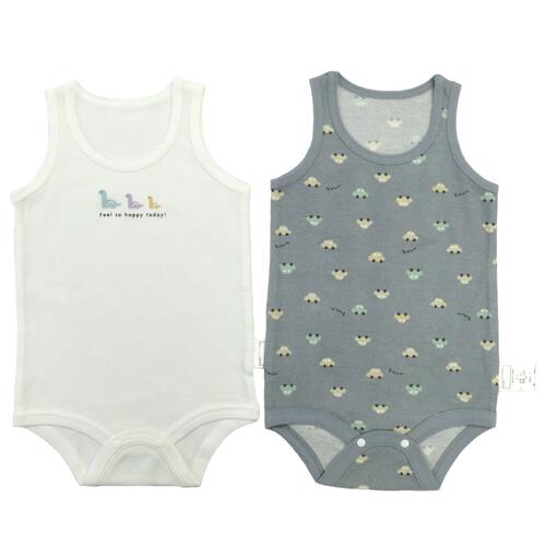 2枚組 袖無しロンパース肌着  鹿の子 恐竜 80cm