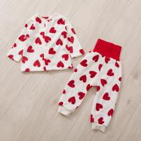 長袖腹巻パジャマ フリース ハート柄 レッド×80cm