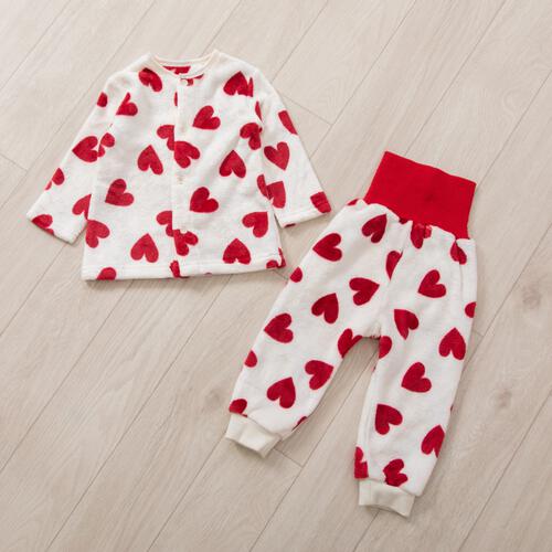 長袖腹巻パジャマ フリース ハート柄 レッド×80cm