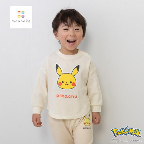 monpoke モンポケ 長袖Ｔシャツ ワッフル ピカチュウ ナチュラル&times;100cm