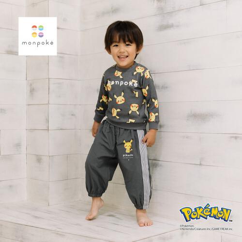 monpoke モンポケ ロングパンツ サイドライン ピカチュウ チャコール×90cm