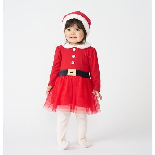 クリスマスチュチュワンピース 女の子 キッズ 子供 サンタ サンタクロース 衣装 ドレスベロア レッド×120cm ベビーザらス限定