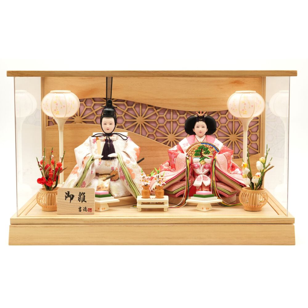 雛人形】ケース飾り 親王飾り「唐華亀甲模様木目アクリル」 (322989