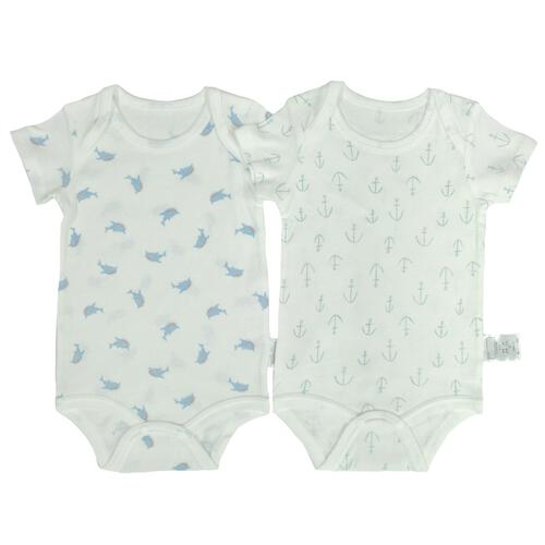 2枚組抗菌半袖ロンパース肌着フライス ジンベイザメ&times;イカリ ホワイト&times;80cm ベビーザらス限定