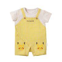 monpoke モンポケ 半袖ロンパース ギンガムチェック サロペット型 イエロー&times;80cm 