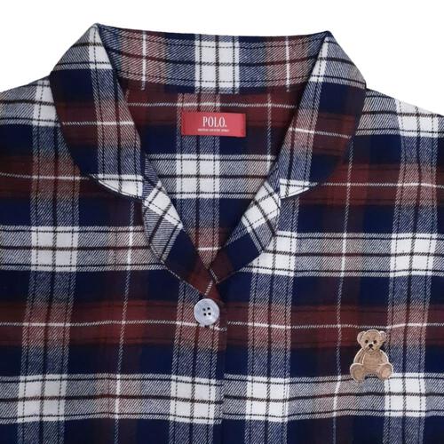 POLOBCS 長袖テーラーパジャマ フランネル チェック柄 ベア刺繍