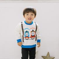 THOMAS トーマス 長袖デイリートレーナー 起毛 サスペンダー風 ホワイト×95cm