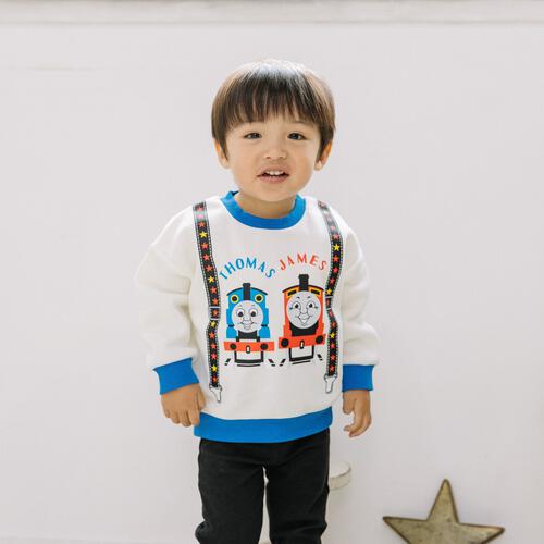 THOMAS トーマス 長袖デイリートレーナー 起毛 サスペンダー風 ホワイト×95cm