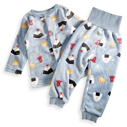 長袖腹巻パジャマ フリース おにぎり柄 ブルー×90cm