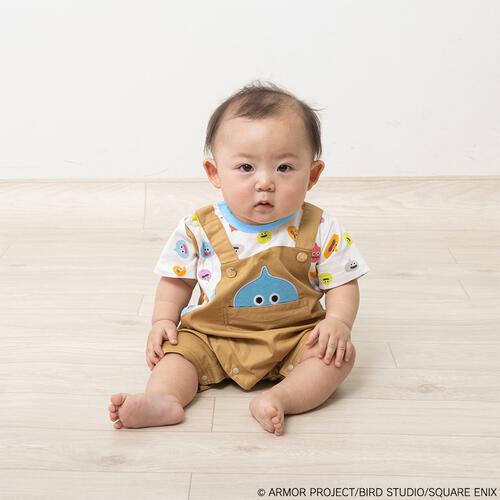 ドラクエベビー＆キッズ サロペット風半袖ロンパース スライムぴぴぴ ベージュ&times;70cm