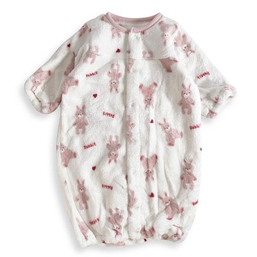 2WAYドレスオール フリース ウサギ柄 ピンク×50-60cm