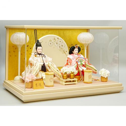 【雛人形】ケース親王飾り「八重桜蒔絵パノラマアクリル」（322721）