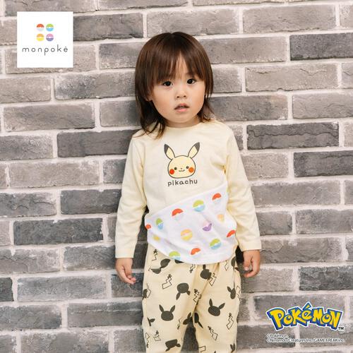 monpoke モンポケ 長袖Tシャツ 切替 ピカチュウ イエロー×80cm