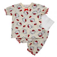 Hello Kitty ハローキティ 半袖パジャマ メッシュ 総柄丸首 アイボリー&times;120cm