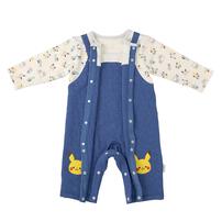 monpoke モンポケ 長袖ロンパース サロペット型 ブルー×70cm