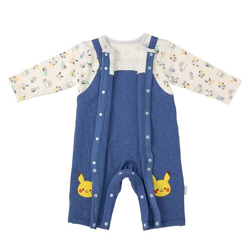 monpoke モンポケ 長袖ロンパース サロペット型 ブルー×70cm