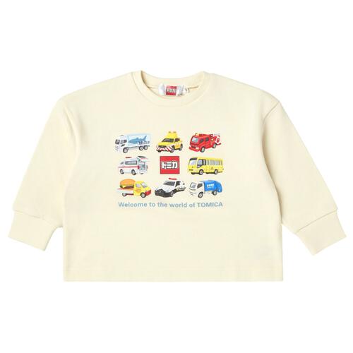 【TOMICA kie_158さんプロデュース】TOMICA トミカ 長袖トレーナー 図鑑プリント ホワイト×90cm