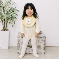 【ベビー×ペットコレクション】長袖ボディスーツ スタイ付き 格子柄 スムス ネコ イエロー×80cm