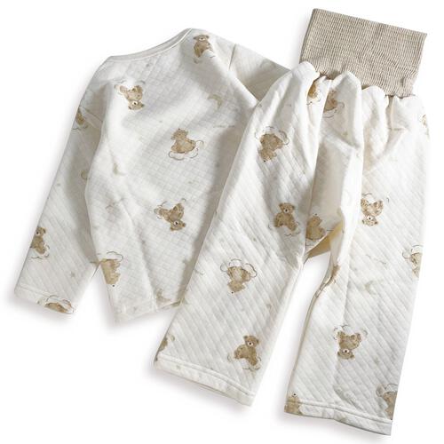 長袖腹巻付きパジャマ ニットキルト クマ柄 ベージュ&times;90cm ベビーザらス限定