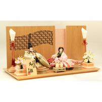 【雛人形】親王飾り「七宝透かし屏風木目調」（605837）