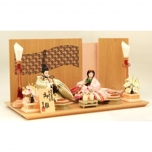 【雛人形】親王飾り「七宝透かし屏風木目調」（605837）