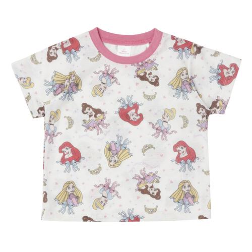ディズニー 半袖パジャマ プリンセス 総柄 腹巻付き ピンク&times;110cm 