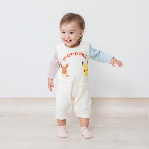 monpoke モンポケ 長袖ロンパース クレイジー配色 ナチュラル×80cm