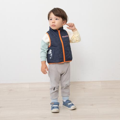 SNOOPY スヌーピー ロングパンツ ワッフル グレー×80cm