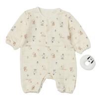 SNOOPY 長袖フィットオール マスコット付き 格子キルト 総柄 スヌーピー ナチュラル×50-60cm ベビーザらス限定