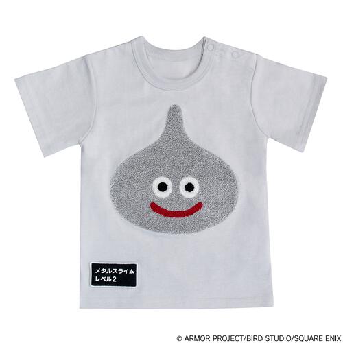 ドラクエベビー＆キッズ 半袖Tシャツ サガラ刺繍 メタルスライム グレー&times;90cm