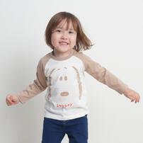 SNOOPY スヌーピー 長袖Tシャツ 天竺 ラグラン スヌーピーフェイス ブラウン&times;90cm ベビーザらス限定