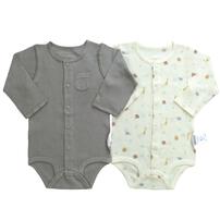 長袖前開きロンパース肌着 2枚組 ワッフル アニマル グレー×70cm ベビーザらス限定