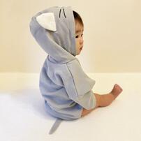 【ベビー&times;ペットコレクション】長袖フード付きボディスーツ ボア耳付き 裏毛 猫 70-80cm