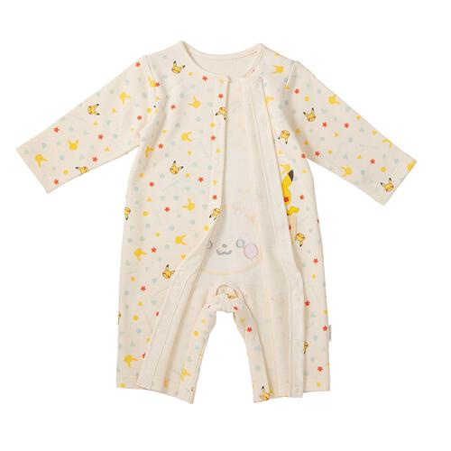 monpoke モンポケ 長袖ロンパース お尻ピカチュウ ナチュラル×80cm
